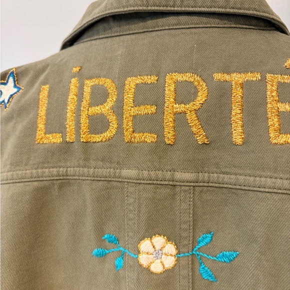 Sezane LIBERTÉ Olive Green Embroidered Military Jacket/Button Down Shirt - Picture 2 of 9